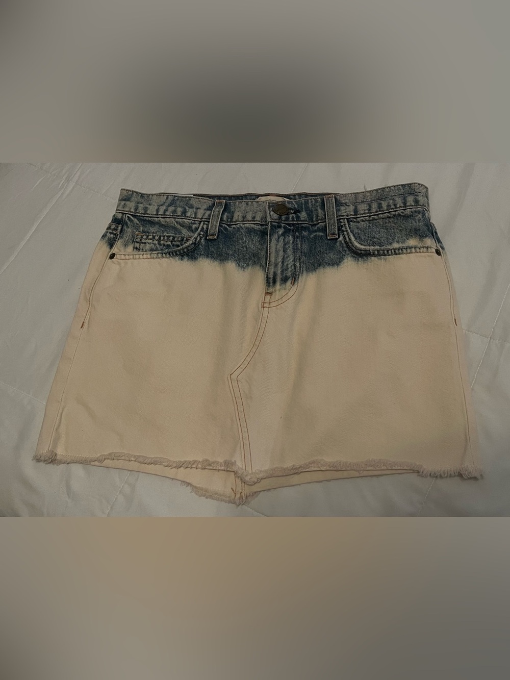 Current/Elliott Two-Tone High-Waist Denim Shorts - Cream and Blue